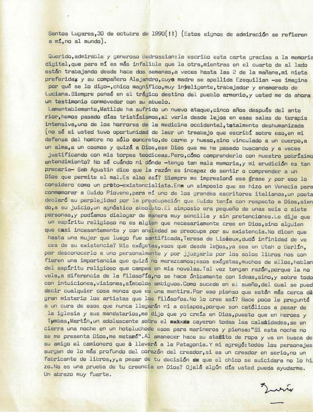 Carta de Ernesto Sábato del 30 de octubre de 1990