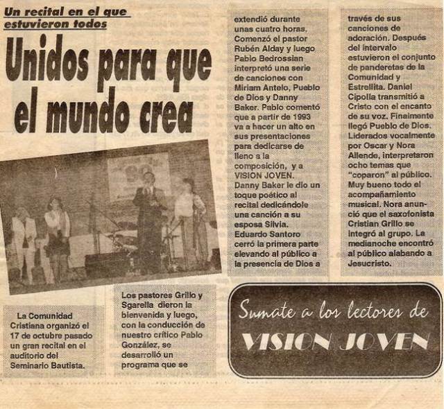 Nota de Vision Joven mencionando al auto de esta nota cantando junto a Pueblo de Dios